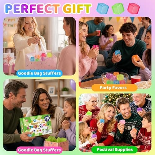 24 Pack Stress Cube, Mini Cube Squishy Squeeze Stress Balls for Anxiety | Slow Rise Squishy Cube for Adults Kids , Bulk Taba Squish Fidget Toys for Classroom Prizes Party Favors thumbnail 6