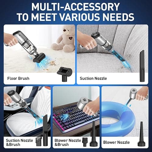 AHNR Handheld Car Vacuum Cleaner Cordless with Brushless Motor, 20000PA High Power Vacuum Cleaner & Air Duster, 3 in 1 Keyboard Portable Mini Hand Held Vacuums Cleaner for Car Home thumbnail 5
