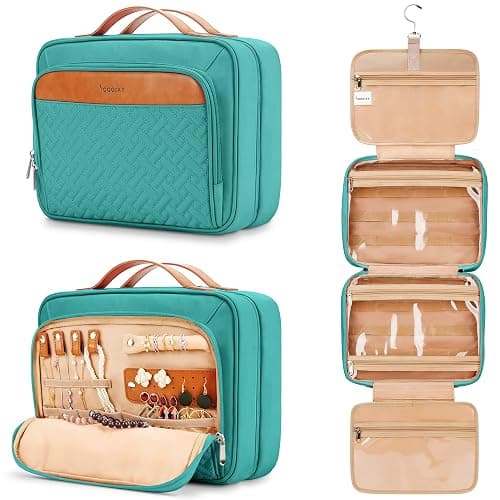 COOSKY Travel Hanging Toiletry Bag for Women, Cruise Ship Essentials, with Jewelry Organizer, Extra Large Makeup Dopp Kit, Waterproof Cosmetic Bags, Toiletries Kit Set with Trolley Belt, Blue - Image 1