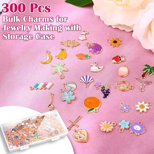Acejoz 300Pcs Charms for Jewelry Making, Wholesale Bulk Assorted Gold-Plated Enamel Earring Charms for DIY Necklace Bracelet Jewelry Making and Crafting (Multicolor) thumbnail 3