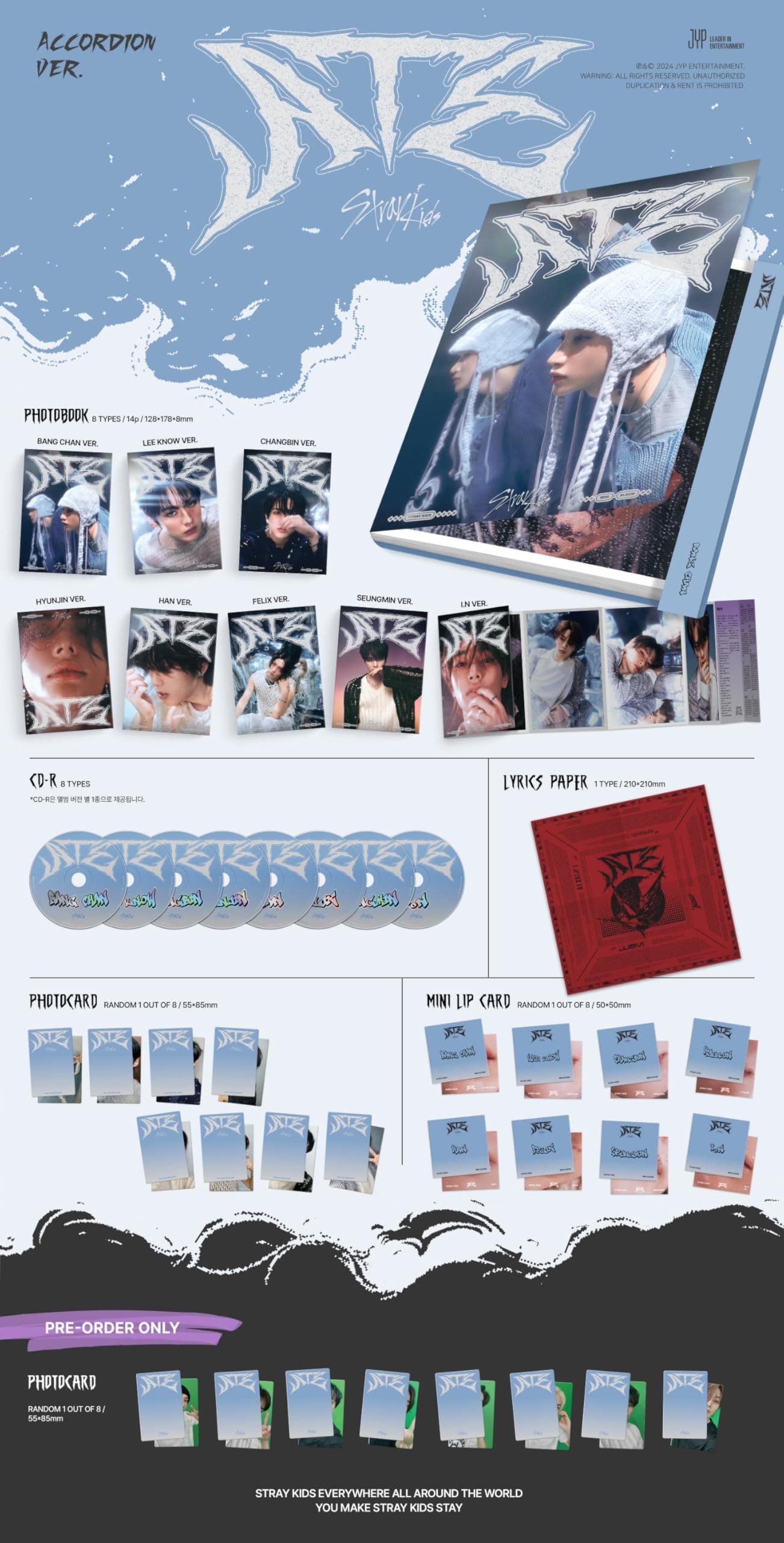 Stray Kids ATE 9th Mini Album Accordion Random Version CD+14p PhotoBook+1p Lyrics Paper+1p PhotoCard+1p Mini Lip Card+Tracking Sealed SKZ thumbnail 2