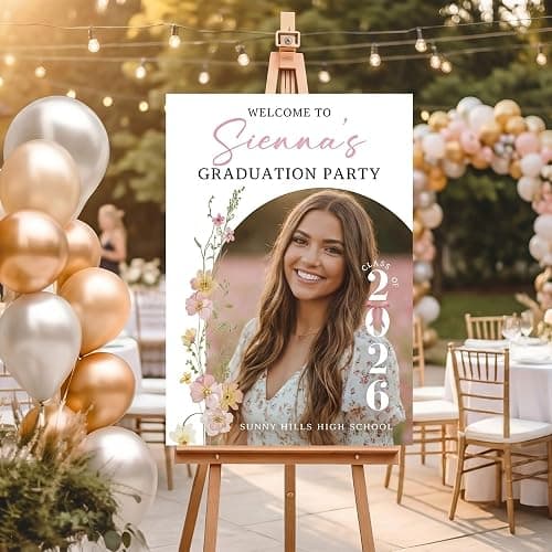 Personalized Graduation Party Welcome Sign with Photo, Class of 2026 Welcome Poster, Modern Minimalist Graduation Decorations Party, Grad Gift For Daughter, Sister, Brother, Best Friend - Image 1