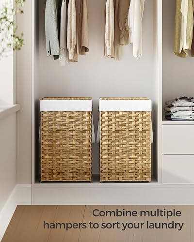 SONGMICS Laundry Hamper with Lid, 17.2 Gallon (65 L) Synthetic Rattan Clothes Laundry Basket with Lid and Handles, Foldable, Removable Liner, Goose Yellow ULCB165N01 thumbnail 9