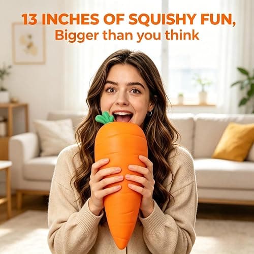 13in Giant Carrot Squishy, Jumbo Big Cute Realistic Carrot Stress Ball Slow Rising Stress Cute Fruit Squeeze for Anxiety Stress Party Favors thumbnail 7