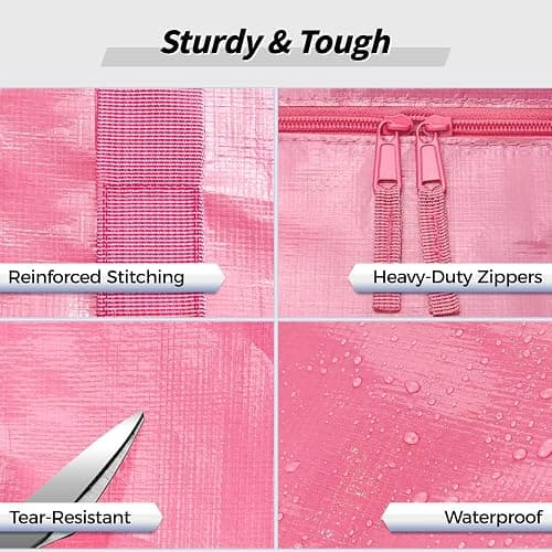 8 Pack Extra Large Heavy Duty Moving Bags, Pink Storage Bins with Lids, Reinforced Handles & Heavy-Duty Zippers Moving Boxes Storage Bags Totes for Clothes Packing, Dorms, College Supplies, Pink thumbnail 3