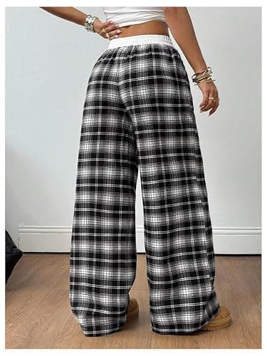 SOLY HUX Girl's Gingham Pants Wide Leg Elastic Waist Plaid Baggy Sweatpants Trousers thumbnail 2