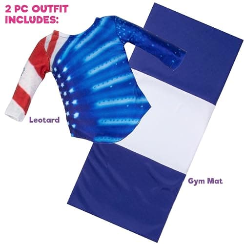 Olympics Gymnastics Competition Doll Clothes (2 Pc Set)- Athletic Uniform Includes Team USA Leotard & Mat- Handmade Outfit & Accessories- Compatible with 18" American Girl Doll- Gift for Girls, Kids thumbnail 3