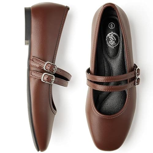 Trary Mary Jane Shoes Women Square Toe Flats for Women Dressy Ballet Flat Mary Jane Flats with Buckle Strap Comfortable Slip On Casual Shoes thumbnail 4