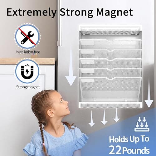LQPAFZ 7 Tier Magnetic File Holder, No Drilling Wall File Organizer for File Cabinets Whiteboard Refrigerator,Office,Classroom, Hanging Paper Folder Holder, White thumbnail 6