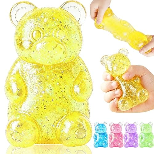 Bear Sugar Squishy Ball, Slow Rising High Density Stress Balls, Soft Sensory Toys Anxiety Relief Focus Toy for Kids Adults, Squeeze Balls Party for Favors Birthday Gifts (A-Yellow) - Image 1
