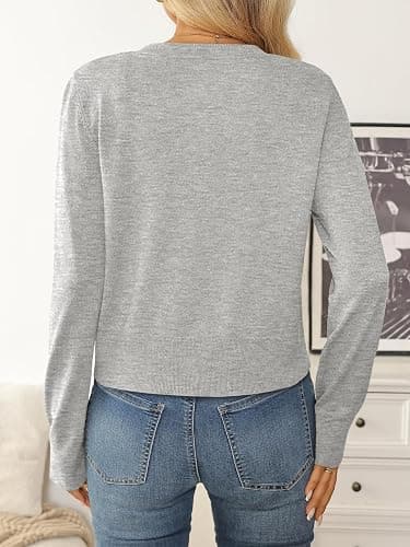 LILLUSORY Cropped Lightweight Cardigan Sweaters for Women Crew Neck Summer Clothes Fashion Spring Outfits 2026 thumbnail 4