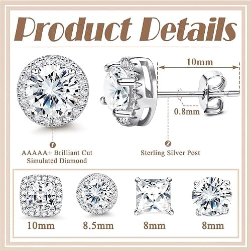 MILACOLATO S925 Sterling Silver Stud Earrings for Women Men Hypoallergenic 18K Gold Plated Cubic Zirconia Earrings Studs Brilliant Simulated Diamond Halo Earring for Sensitive Ears thumbnail 4