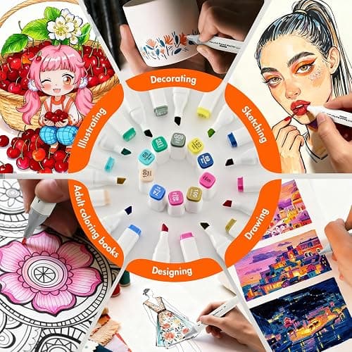 80 Colors Alcohol Markers Dual Tip Brush & Chisel Tips for Coloring Art | Alcohol based blendable ink, no bleed dual tip markers for adult coloring sketching drawing, safe for artists kids beginners thumbnail 4
