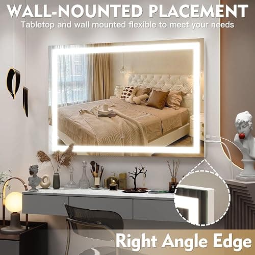 ROLOVE Vanity Mirror with Lights, 32" x 22" Large Lighted Vanity Mirror with Dimmable 3 Modes, LED Makeup Mirror, USB Charging Port, Tabletop or Wall-Mounted Square White thumbnail 5
