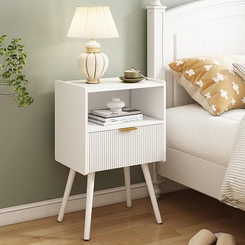 JOONEE White Nightstand,Modern Bedside Table with Storage Drawer and Open Wood Shelf, for Living Room, Bedroom and Small Spaces, Accent Night Stand with Solid Wood Legs, Easy Assembly,Classic White thumbnail 9