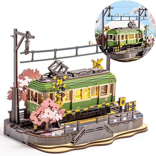 Wowood 3D Wooden Puzzles for Adults-Sakura Journey Tram, Model Car Kits Building Set for Adults, DIY Hobby Craft Kits Creative Gift (223PCS) - Image 1