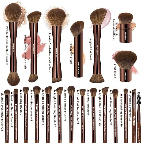 MAANGE 20 Pcs Makeup Brushes with Gift Box, Double-End Multi-functional Makeup Brushes for Blending Liquid Powder Concealer Cream Blush Buffe,Dark Brown thumbnail 3