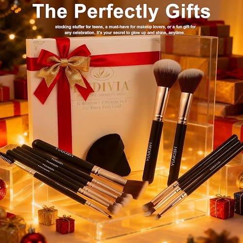 HEDIVIA Black Makeup Brushes Set 14 Pcs Professional, Premium Synthetic Foundation Makeup Brush Concealer Powder Blush Eyeshadow Brushes with 2 Powder Puff & Dual-ended Mask Applicator.Gifts for Girls thumbnail 9