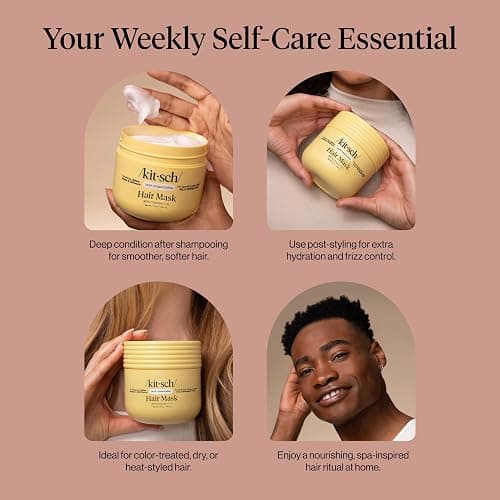 Kitsch Moisturizing Hair Mask for Damaged Hair – Coconut Oil Deep Conditioner for Women – Curly Hair Products Friendly – Frizz-Reducing Hair Care Treatment for Curly, Coily & All Hair Types – 10 oz thumbnail 5