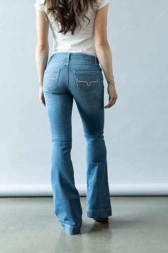 Kimes Ranch Women's Lola Soho Fade Western Mid-Rise Wide Flare Leg Light Wash Tri-Blend Denim Blue Jeans - 12-30 thumbnail 6