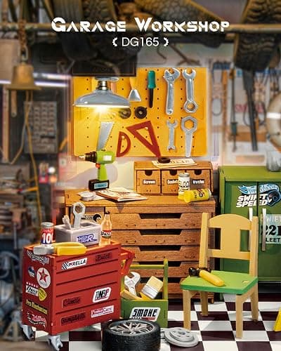 Rolife DIY Miniature House Kit Garage Workshop, Build 1/20 Mini House Building Kit with LED Craft Kits for Aduls Gifts for Him Her Kids thumbnail 4