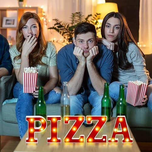 Aurelema Pizza 6.3" Light up Letters Sign Party Decorations Battery Powered Marquee Lighted Sign LED Alphabet Letter Lights for Christmas Night Party Birthday Home Tabletop Decor Supplies Xmas Gift thumbnail 6
