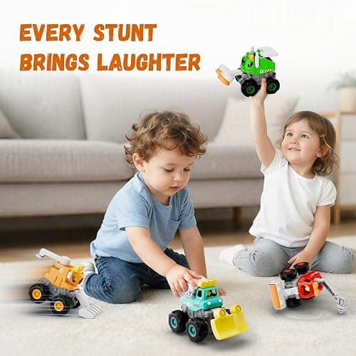 iPlay, iLearn Stunt Construction Trucks for Toddlers 1-3, Baby Friction Car | Kids Pull Back Push Go Vehicle Set, Boys Digger Roller Dump Truck, Birthday Gift for 12 18 Months, 2 3 4 5 One Yrs Girl Child thumbnail 6