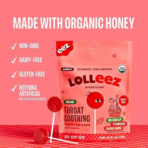 Lolleez Organic Lollipops for Kids Sore Throat Relief, Perfect for Soothing A Sore Throat While Tasting Great, Perfect for Back-to-School, Variety Pack, 28 Count thumbnail 8