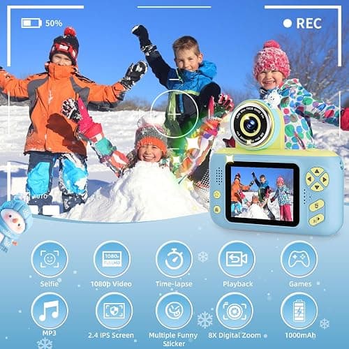 Makolle Camera for Kids, Toddler Volging Cameras Age 3-8 Christmas Birthday Gifts for Boys and Girls 3-12 Year Old Boys Digital Camcorder for Video Portable Kids Selfie Camera with 32GB SD Card Blue thumbnail 2