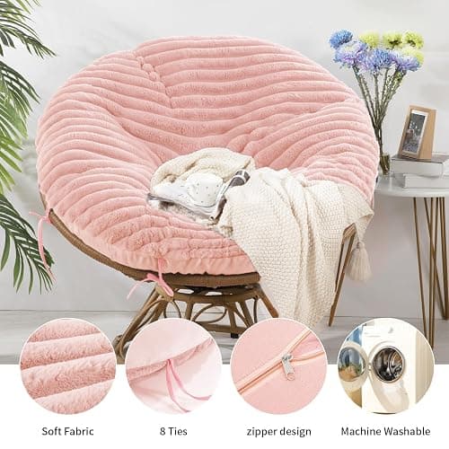 HOMBYS Fluffy Shaggy Cover for Papasan Chair Cushion, Plush Faux Fur Slipcover ONLY, (Without Cushion) Removable Soft Papasan Cushion Covers with 8 Ties, (Pink, 50"x50") thumbnail 5