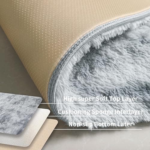 KICHOWUA 4x6 Light Grey Fluffy Shag Area Rug for Bedroom, Ultra Soft Fuzzy Plush Washable Carpet for Living Room, Modern Cozy Non Skid Furry Shaggy Rug for Kids Baby Boys Nursery Dorm,Tie-Dye Gray thumbnail 4