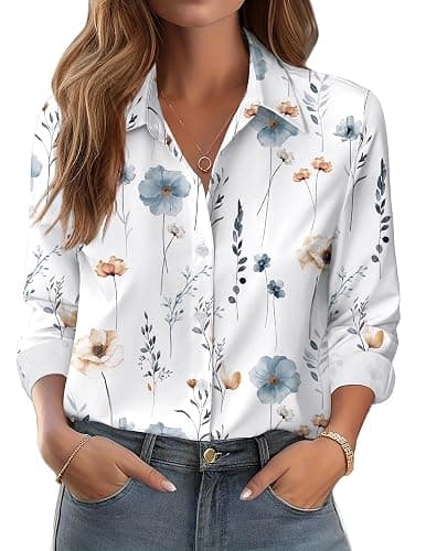 Zeagoo Button Down Shirts for Women Dressy Casual Work Blouses Long Sleeve Print Tops Fall Clothes - Image 1