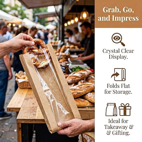 YIMITEE 150 Pack Paper Bread Bag with Window, 18"x7"x2" Long French Bread Bag, Brown Kraft Baguette Bags, Loaf Storage Packing Sacks Biscuits Packaging for Homemade, Bakery, Coffee Bar thumbnail 5