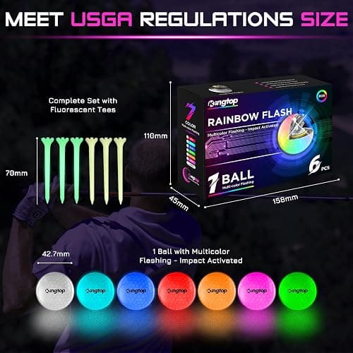 KINGTOP Upgraded Glow in The Dark Golf Balls - Super Bright Light Up LED Golf Ball - with Glow Golf Tees and Storage Bag - Fun Night Golfing Gift for Men and Women | Backyard Putting Greens thumbnail 5