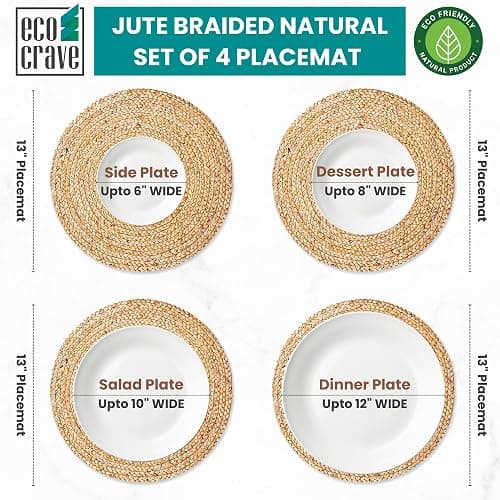 Eco Crave Jute Round Woven Placemats Set of 4, Natural 13 Inch Boho Farmhouse Rustic Hand Woven Place mat for Dining Table Decor, Wicker Chargers Heat Resistant Easy to Clean and Non-Slip Placemat thumbnail 5