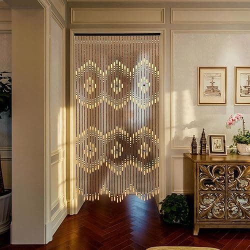 LOYALHEARTDY 35.43" X 68.9" Wooden Bead Curtain, Beige Curtain Beads for Doorway Roller Coating Hanging Beads Curtain for Home Decor Gift Set - Image 1