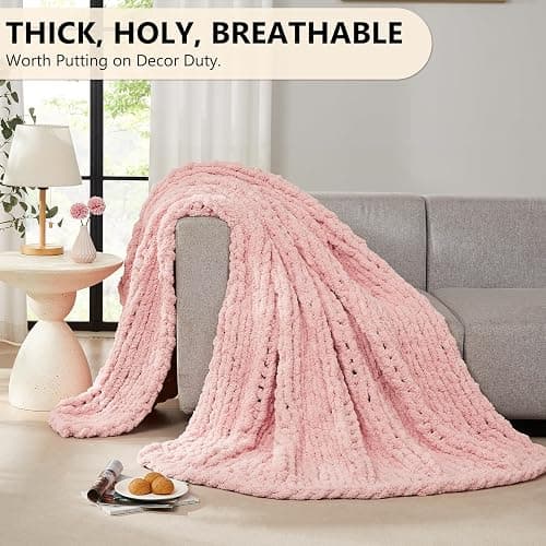 L'AGRATY Chunky Knit Blanket Throw - Soft Chenille Yarn Throw Blanket 50x60: Handmade Thick Cable Knit Crochet Blanket - Large Knit Blanket Chunky Rope Knot Throw Blanket for Couch Sofa Bed Home Decor thumbnail 5