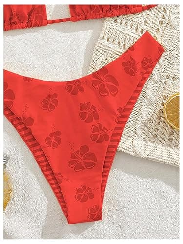 MakeMeChic Women's Polka Dots Triangle Thong Bikini Sets Floral Cute Bathing Suit Swimsuits thumbnail 6