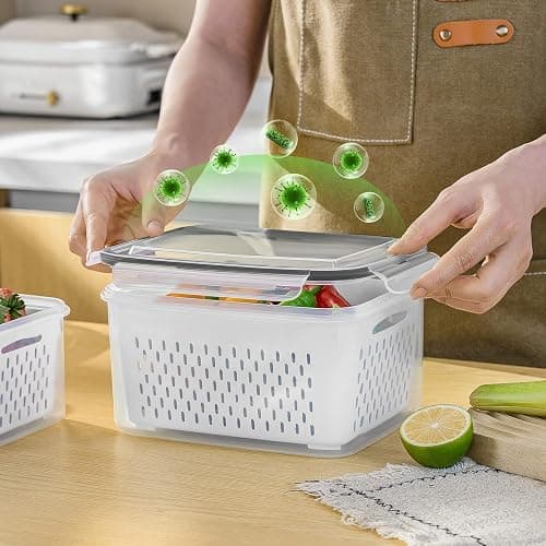 5 PCS Fruit storage Containers for Fridge with Removable Colander and Chopper Set, Leakproof Food Storage Containers with lids, Dishwasher & Microwave Safe Produce Containers to Keep Fruits Fresh ﻿ thumbnail 2