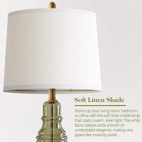 ROTTOGOON Glass Table Lamp Set of 2, Modern Table Lamps for Living Room Bedroom, Bedside Desk Lamps Vintage Nightstand Lamps with Linen Shades, 22", Green thumbnail 4