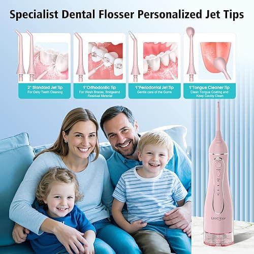 Leominor Water Flosser Pick for Teeth, 300ML Portable Oral Irrigator Upgraded Tank Removable,IPX7 Waterproof, Rechargeable Travel Teeth Cleaner, Professional Electric Flossing Machine (Pink) thumbnail 8