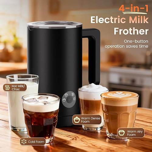 Kourice Milk Frother Electric, 4-in-1 Milk Frother and Steamer for Latte, Cappuccino, Hot & Cold Milk Froth Maker, Automatic Milk Steamer and Frother, Quiet One-Touch Operation, Easy to Clean thumbnail 2