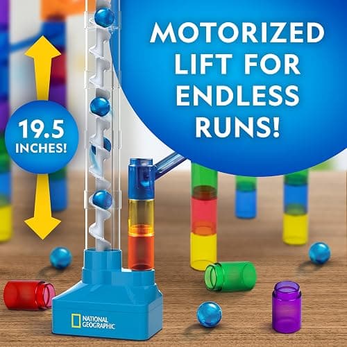 National Geographic Marble Run with Motorized Elevator - 95-Piece Marble Maze Kit with Motorized Spiral Lift, 20 Marbles, Perpetual Motion Machine, STEM Gifts for Boys and Girls, Kids Physics Toys thumbnail 2