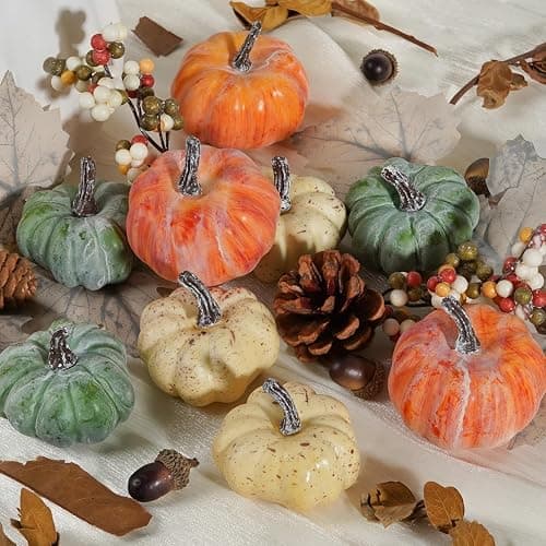 Artmag 25 PCS Pumpkin Decor Set, Artificial Pumpkins Fall Decor for Thanksgiving Decorations with Acorns, Pinecones, Berries, Maple Leaves for Home Table thumbnail 3