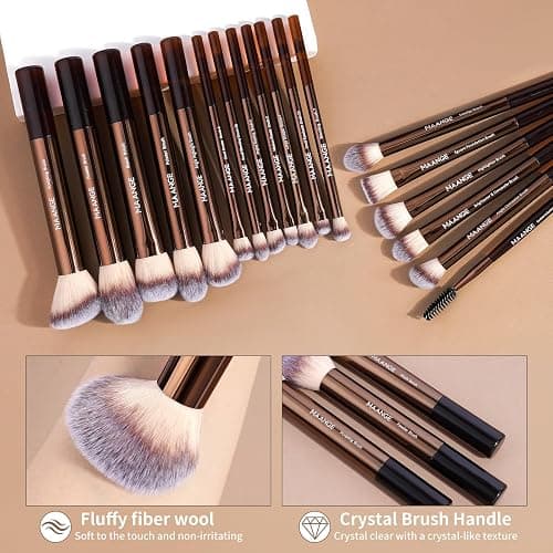 MAANGE 18 Pcs Makeup Brushes with Laser Bag, Premium Synthetic Makeup Brush Set Professional Makeup Tools Eyeshadow Foundation Powder Blending Brushes Kit (Coffee Brown) thumbnail 2