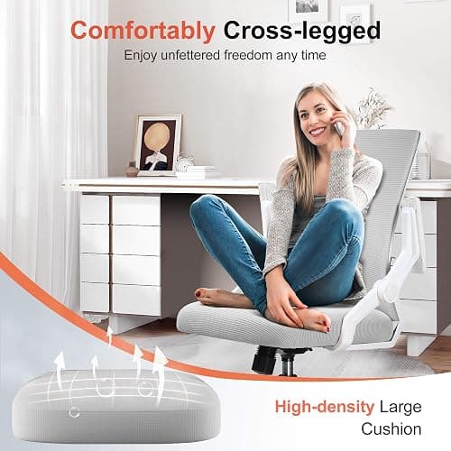 GTRACING Ergonomic Office Chair with Flip-up Armrests Executive Computer Chair for Home Office, Breathable Mesh & Comfy Lumbar Support, Wide Seat Gray thumbnail 6