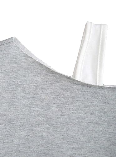 Remidoo Off The Shoulder Tops for Women Cropped Sweatshirt Long Sleeve Top Asymmetrical Patchwork Shirt thumbnail 4