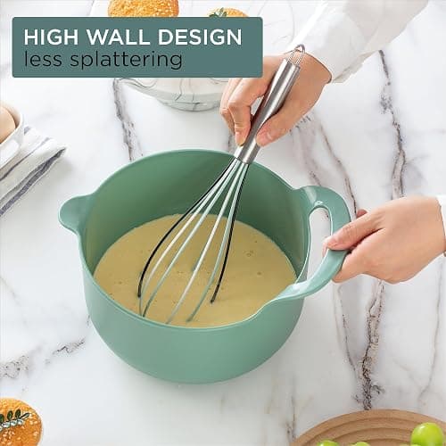 COOK WITH COLOR Nesting Plastic Mixing Bowl Set with Pour Spouts and Handles, Sage, 4 Piece Non-Slip thumbnail 5