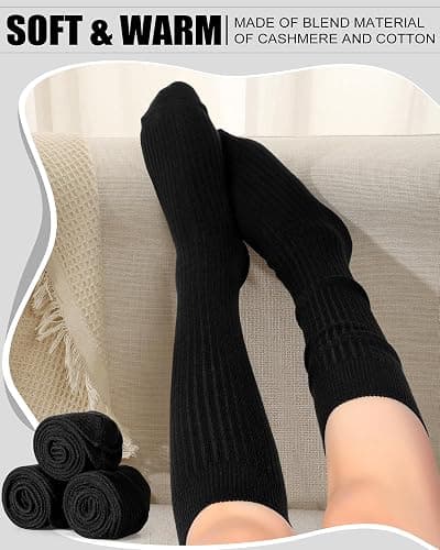 Shihanee 3 Pairs Women Cashmere Cotton Knee High Socks Long Ribbed Knit Slouchy Boot Socks Soft Warm for Women Girls thumbnail 5