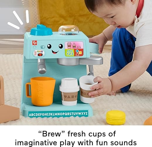 Fisher-Price Toddler Toy Laugh & Learn Coffee Café Musical Playset with Educational Songs & 10 Pretend Play Pieces for Kids Ages 18+ Months thumbnail 2